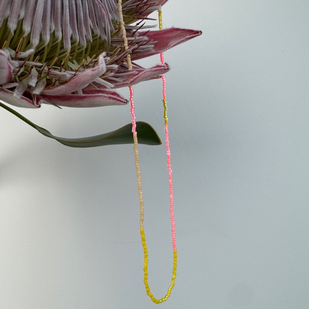 Beaded Neon Multi-Color Necklace - Pink, Yellow & Cream - Picture 7 of 11